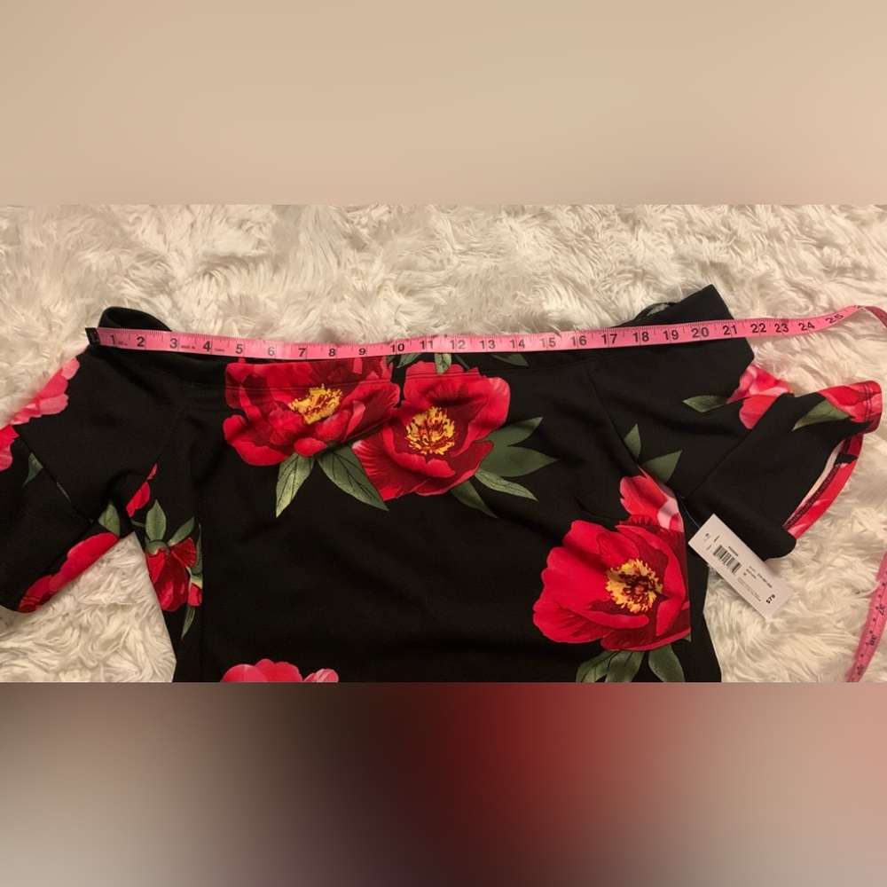 Off Shoulders Midi Black Floral Dress 16 - Picture 11 of 11